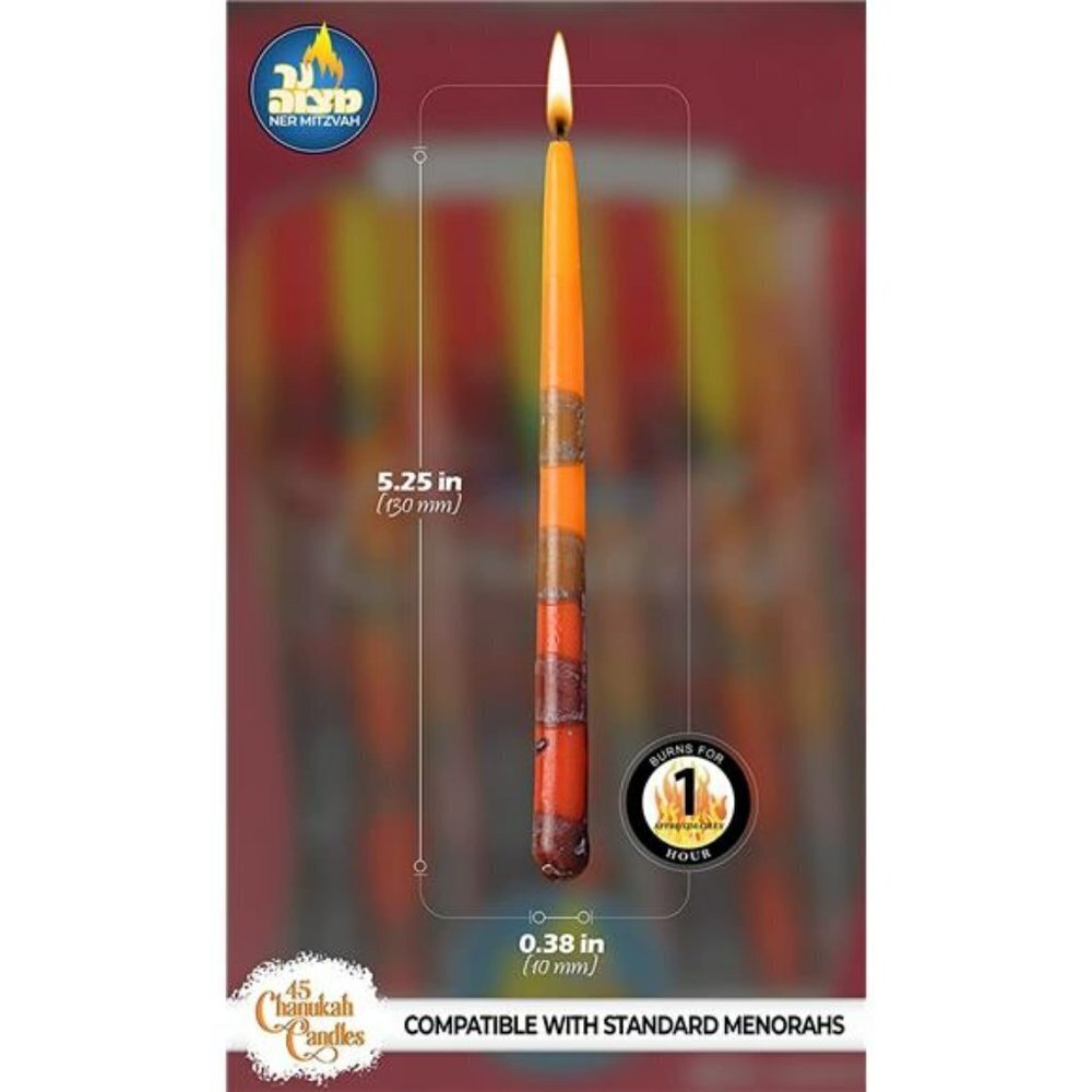 Handmade Hanukkah Candles 45 Pack – Colorful Dripless Standard Size